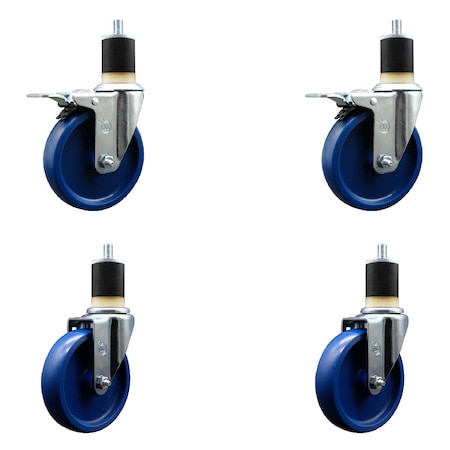 Service Caster 5'' Solid Poly Swivel 1-7/8'' Expanding Stem Caster Set 2 Total Lock Brakes, 4PK SCC-EXTTL20S514-SPUS-2-S-2-178